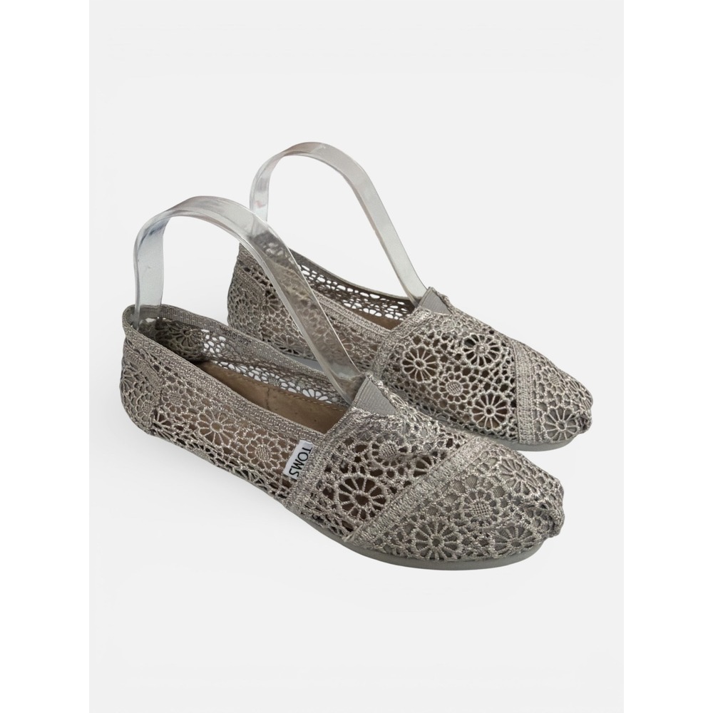 TOMS Gray Crochet Lace Classic Alpargata Slip On Shoes Womens 7.5